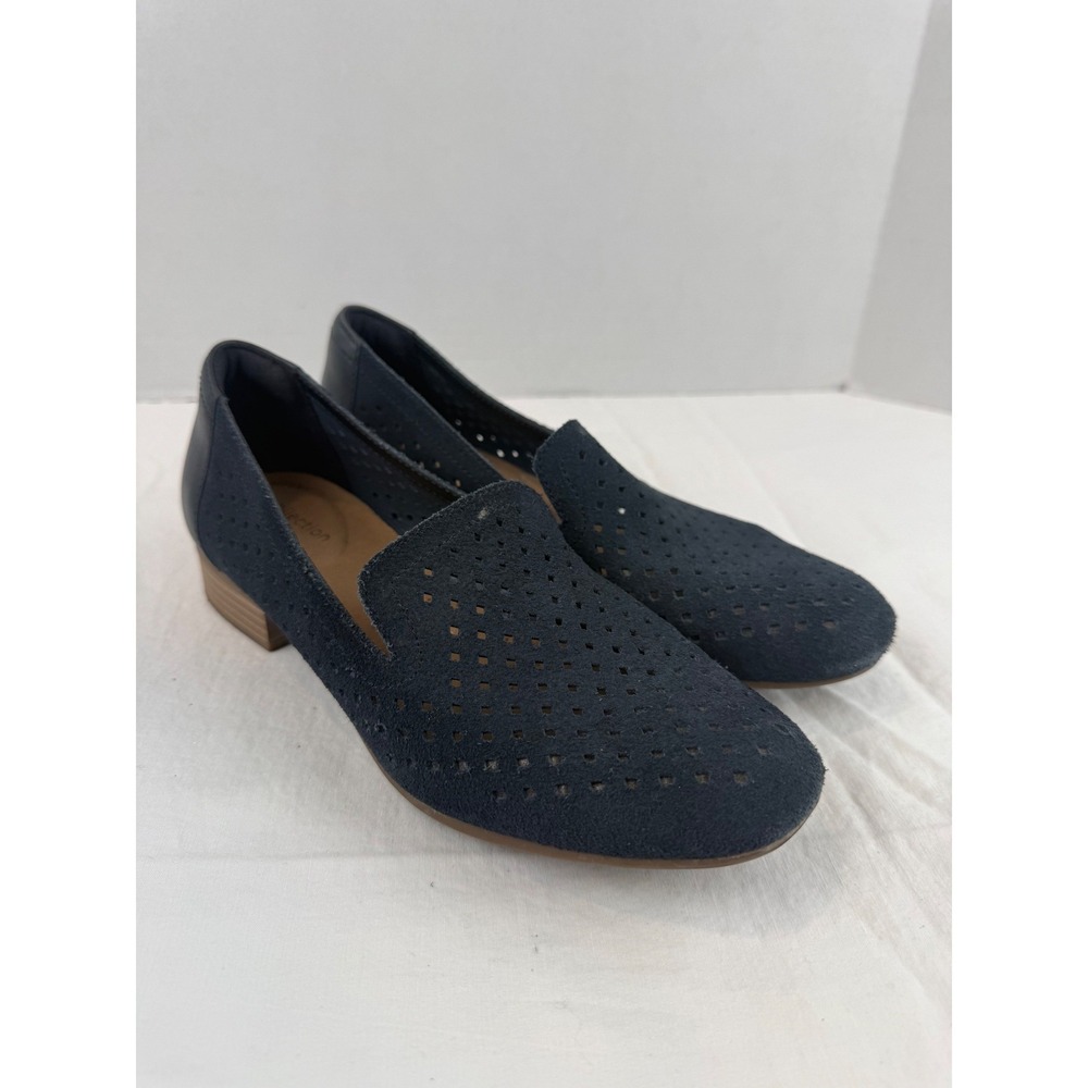 Clarks Collection Navy Blue Perforated Suede Loafers 261579274040 Womens 6.5 M